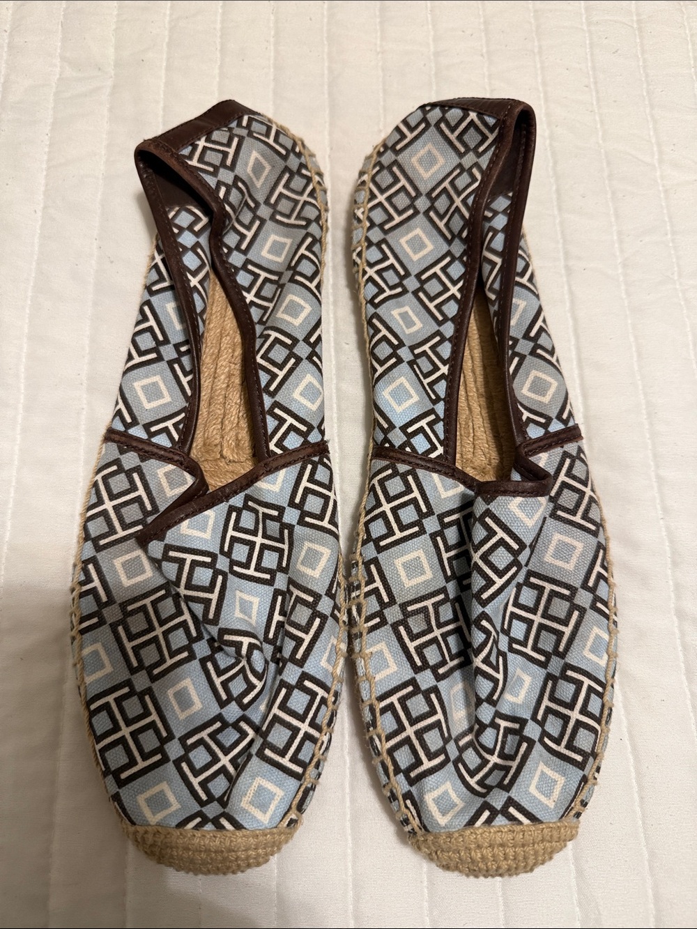 Tory Burch Geometric Canvas Espadrilles - Light Blue & Brown